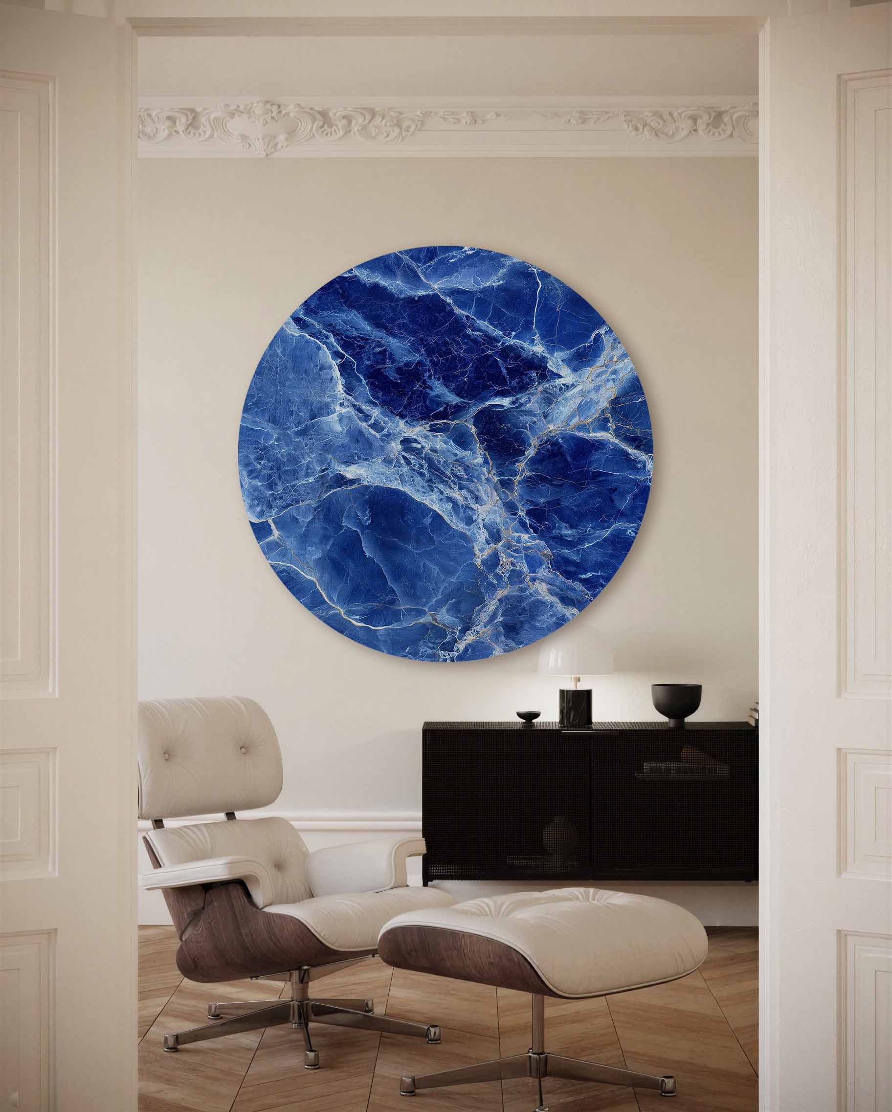 Blauwe marmerstructuur Muurcirkel