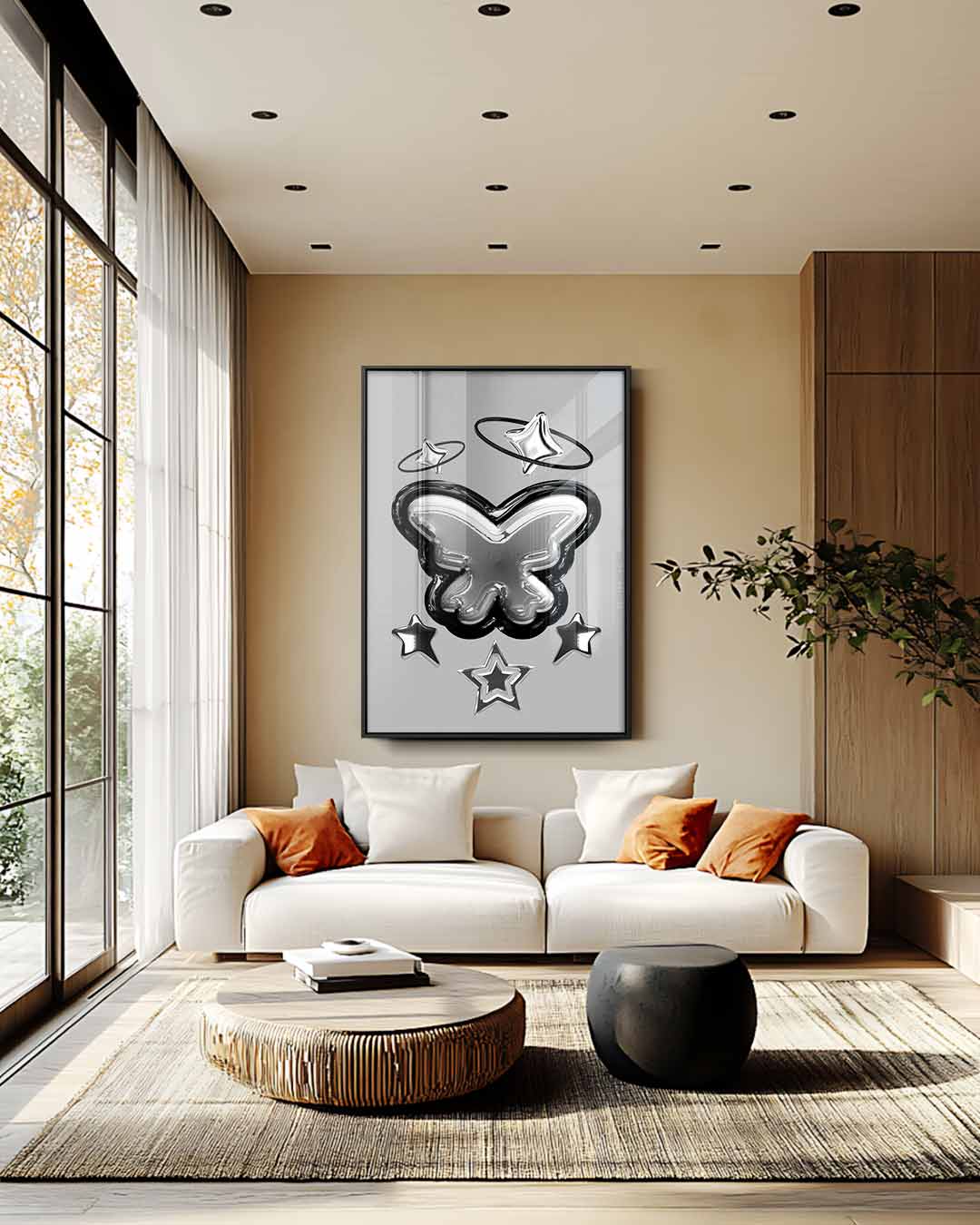 Sterrenvlinder in Zilver Kunstwerk-canvas-dibond-plexiglas-wanddecoratie-WallArtistic
