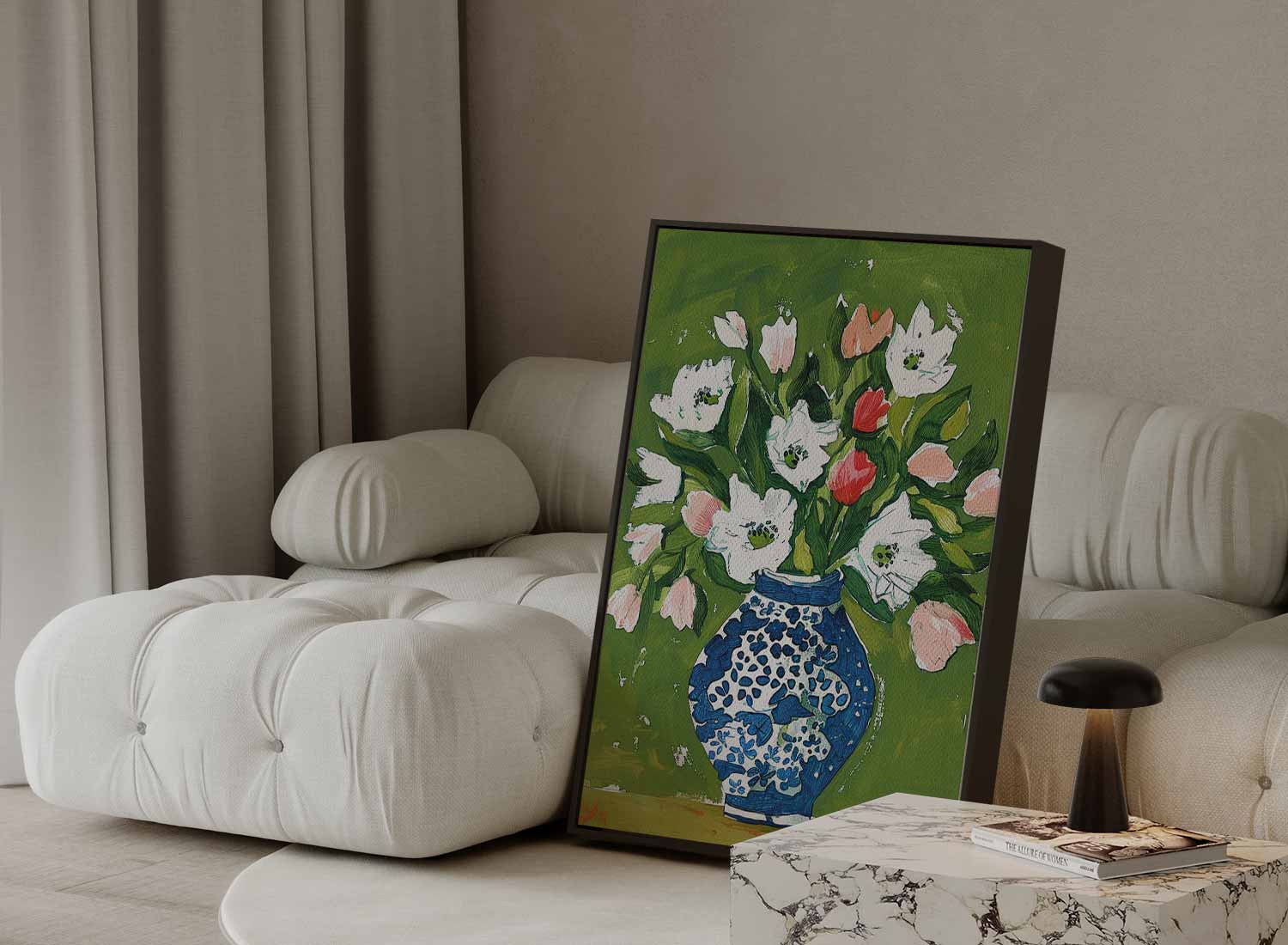 Bloemen in Blauwe Vaas Kunstwerk-canvas-dibond-plexiglas-wanddecoratie-WallArtistic