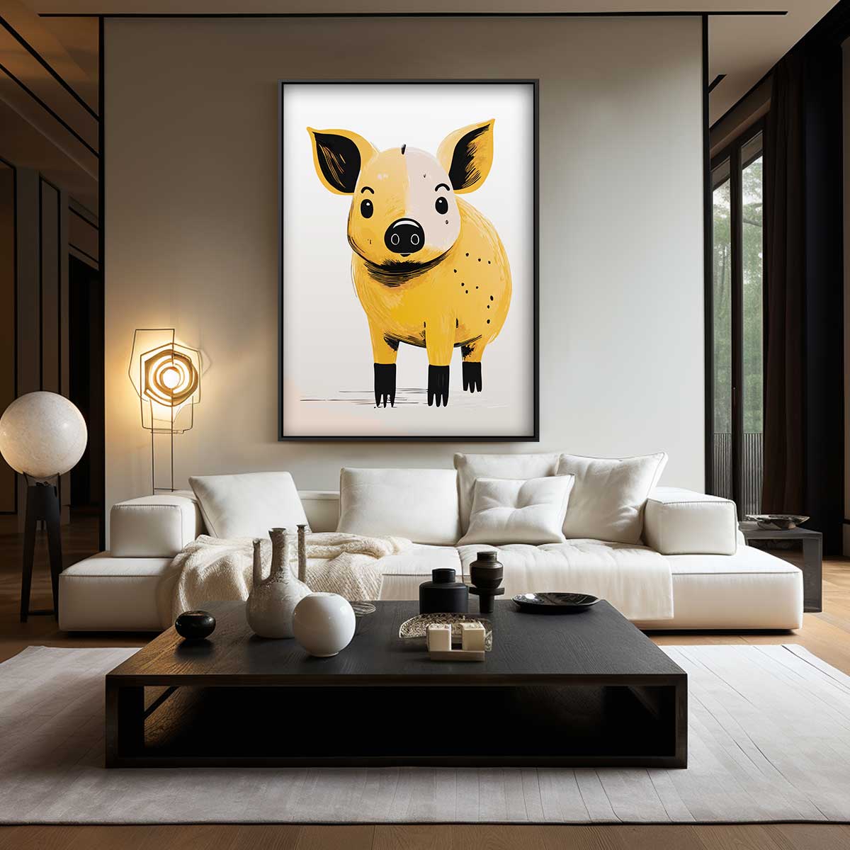 Schattig Geel Varkentje Illustratie Kunstwerk-canvas-dibond-plexiglas-wanddecoratie-WallArtistic