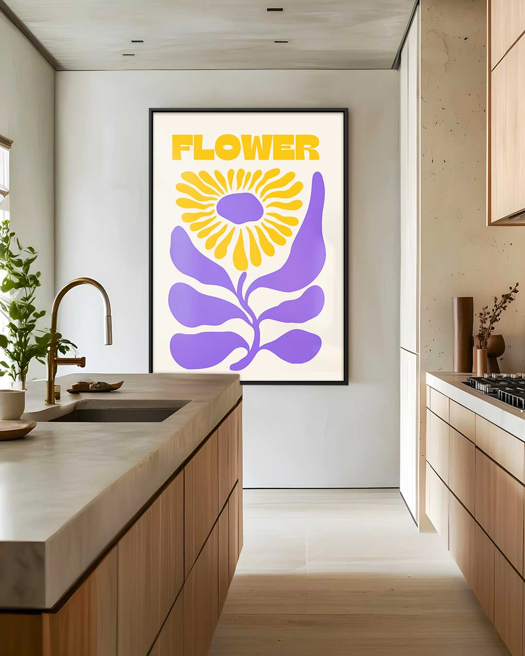 Vrolijke Bloem Illustratie Kunstwerk-canvas-dibond-plexiglas-wanddecoratie-WallArtistic