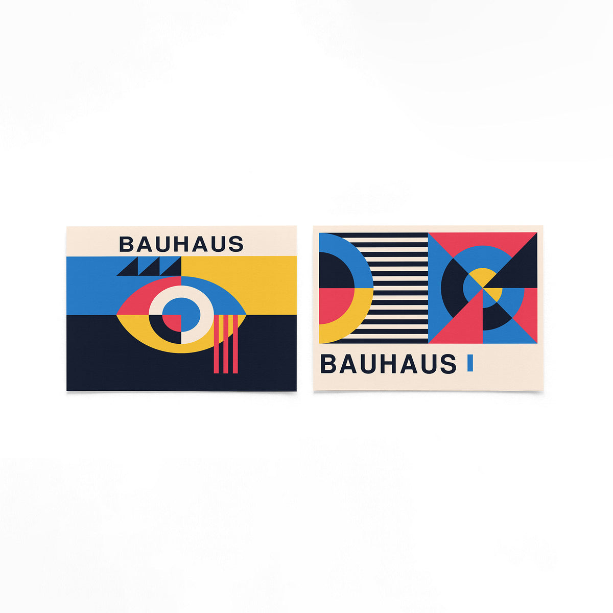 Twee landscape posters met kleurige cirkels en banen als vrijstaande productfoto