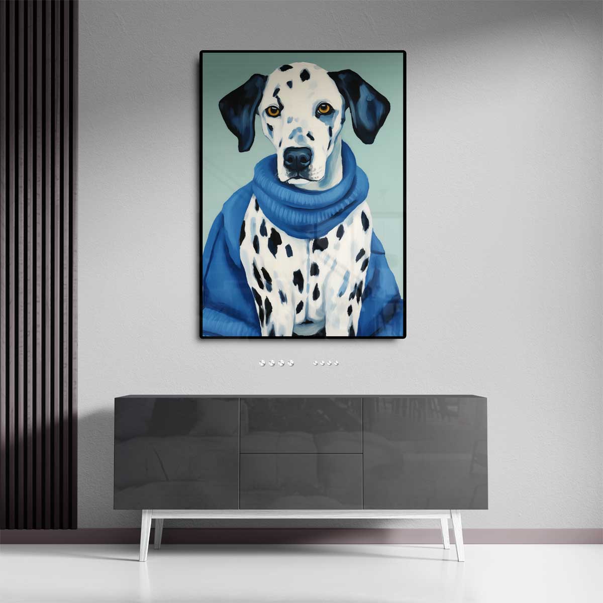 Modieuze Dalmatiër in Blauw Kunstwerk-canvas-dibond-plexiglas-wanddecoratie-WallArtistic