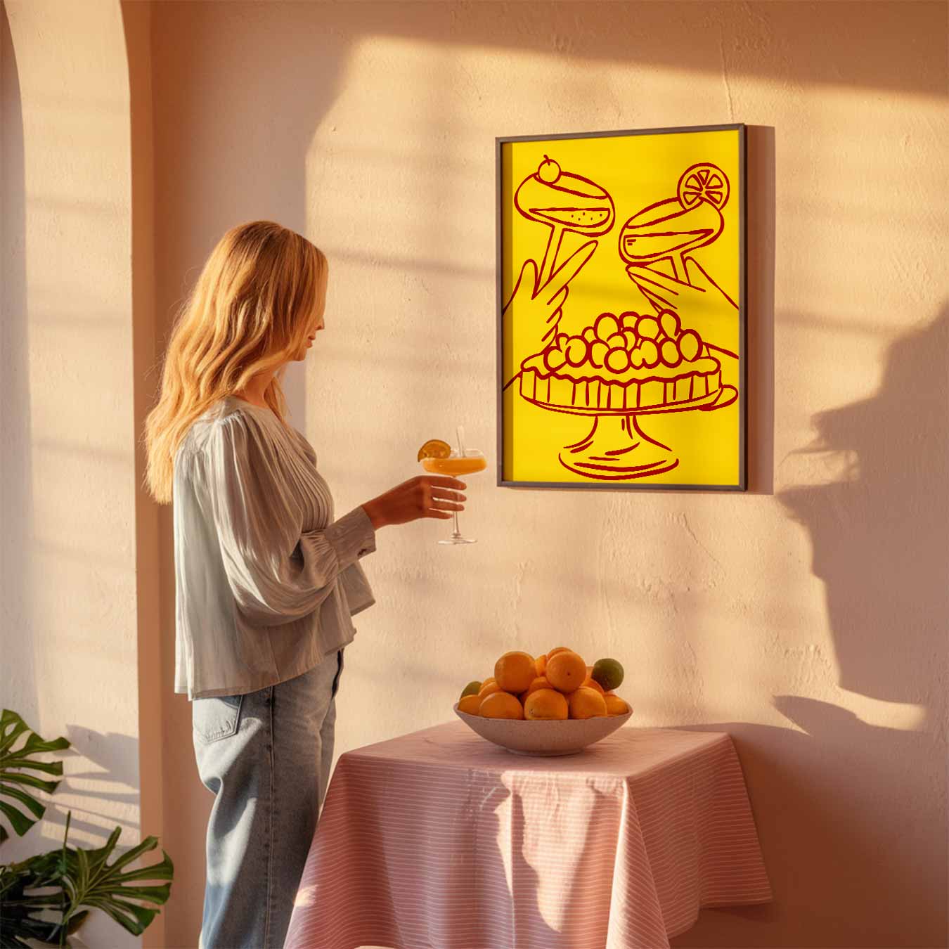 Feestelijke Cocktail & Taart Illustratie Poster