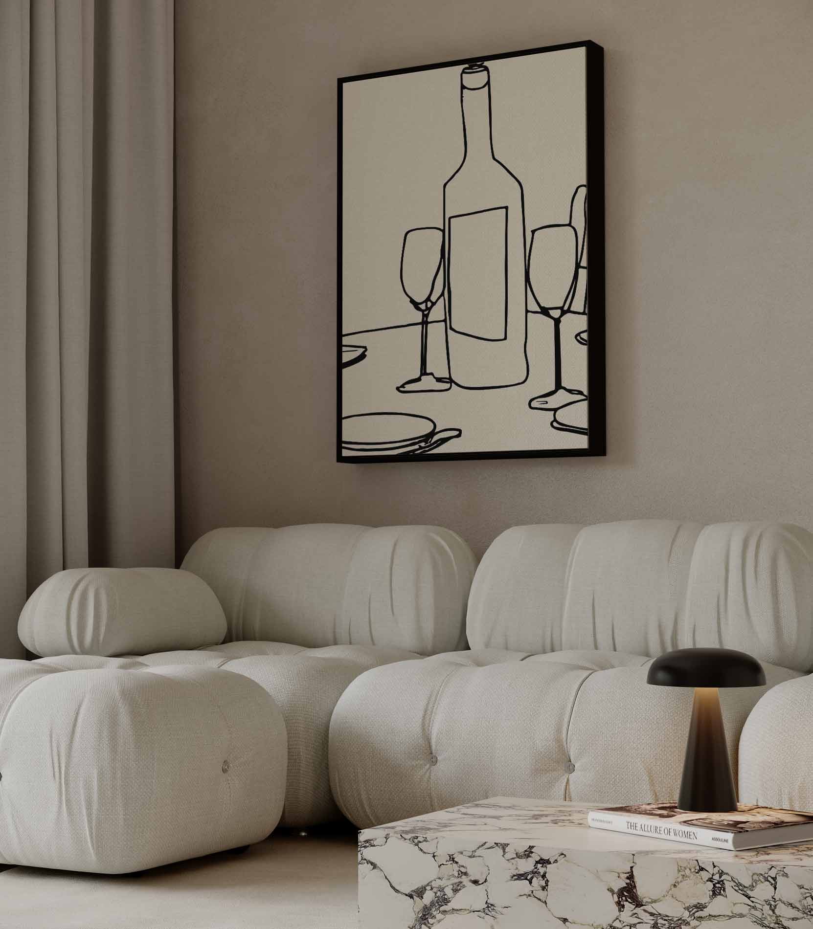 Minimalistisch Tafereel van Wijn en Glazen Kunstwerk-canvas-dibond-plexiglas-wanddecoratie-WallArtistic