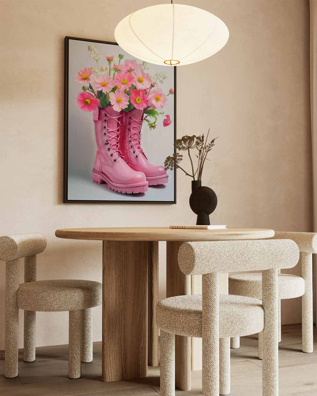 Bloemenfestijn in Roze Laarzen Kunstwerk-canvas-dibond-plexiglas-wanddecoratie-WallArtistic