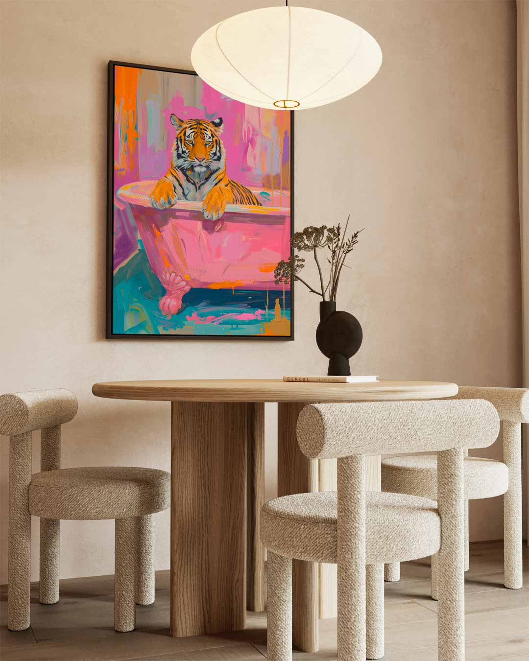 Tijger in de Roze Badkuip Kunstwerk-canvas-dibond-plexiglas-wanddecoratie-WallArtistic