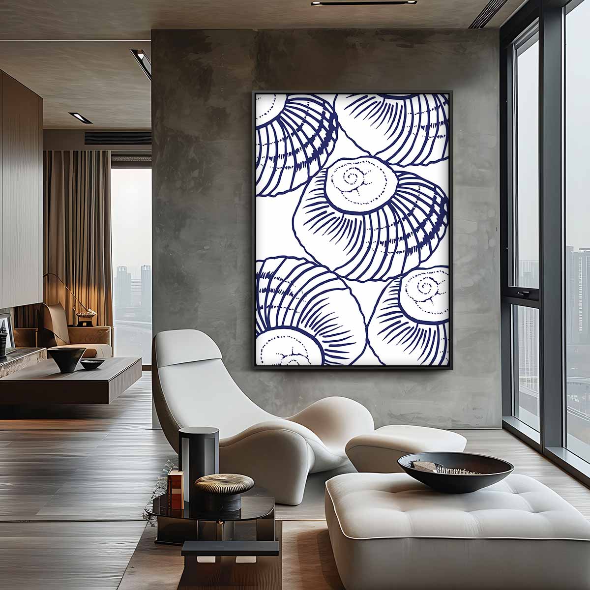 Blauwe Schelpen Illustratie Kunstwerk-canvas-dibond-plexiglas-wanddecoratie-WallArtistic