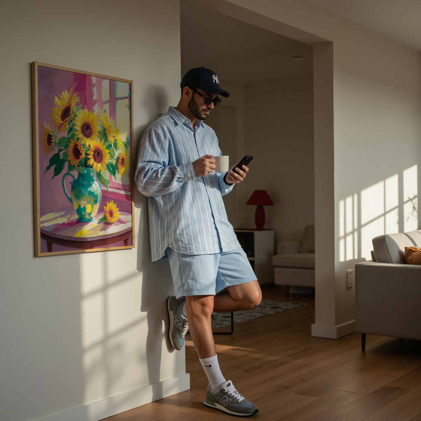 Zonnige Zonnebloemen in Vaasje Poster-WallArtistic