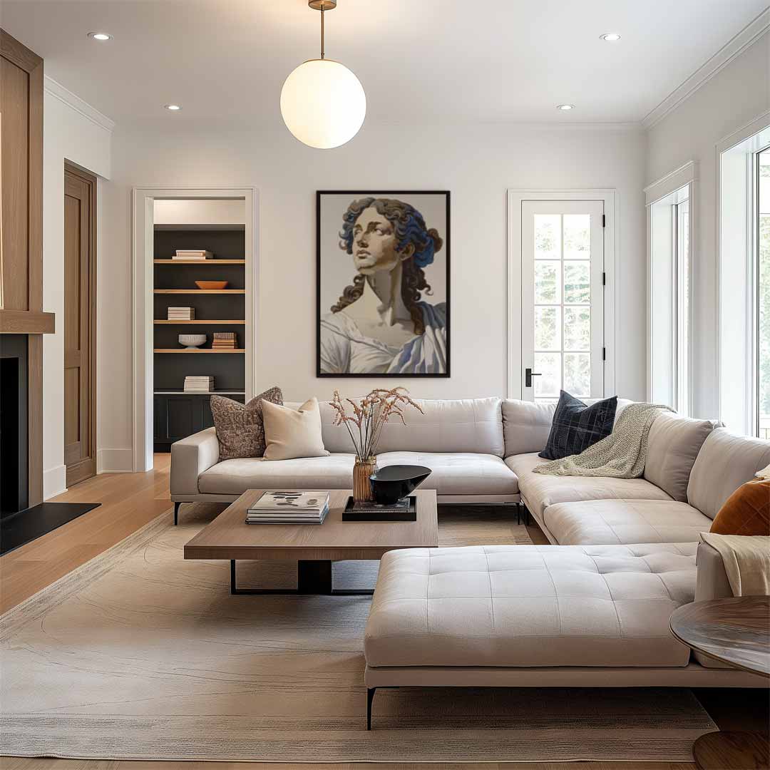 Klassieke Buste Met Krachtige Blik Kunstwerk-canvas-dibond-plexiglas-wanddecoratie-WallArtistic