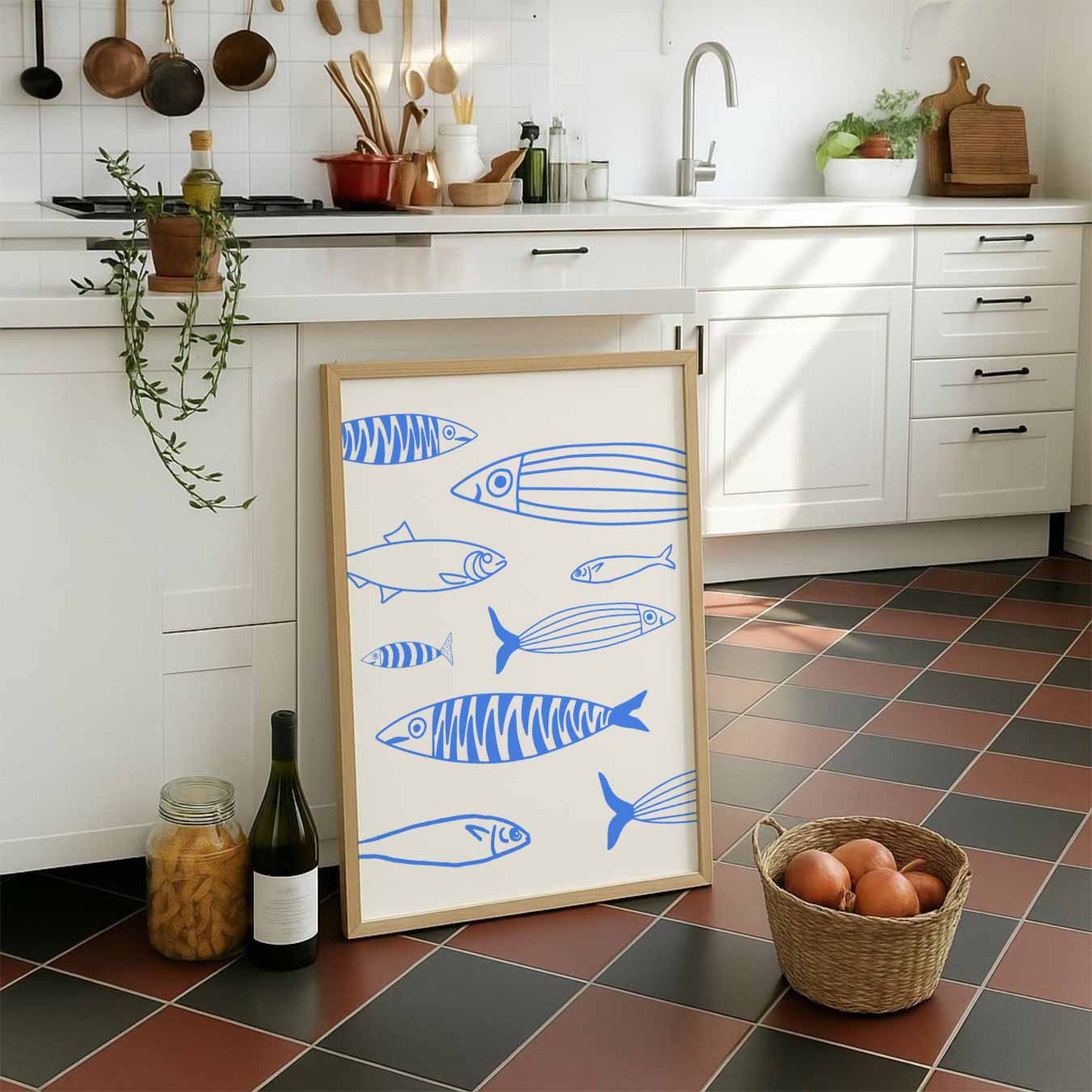 Fris Blauwe Vis Illustratie Poster-WallArtistic