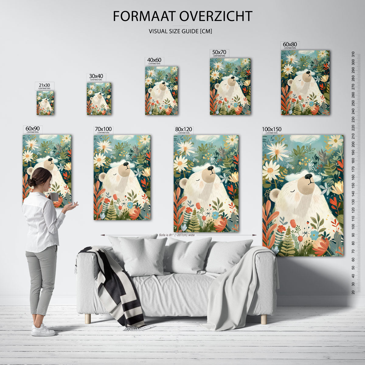Beer tussen bloemen Poster