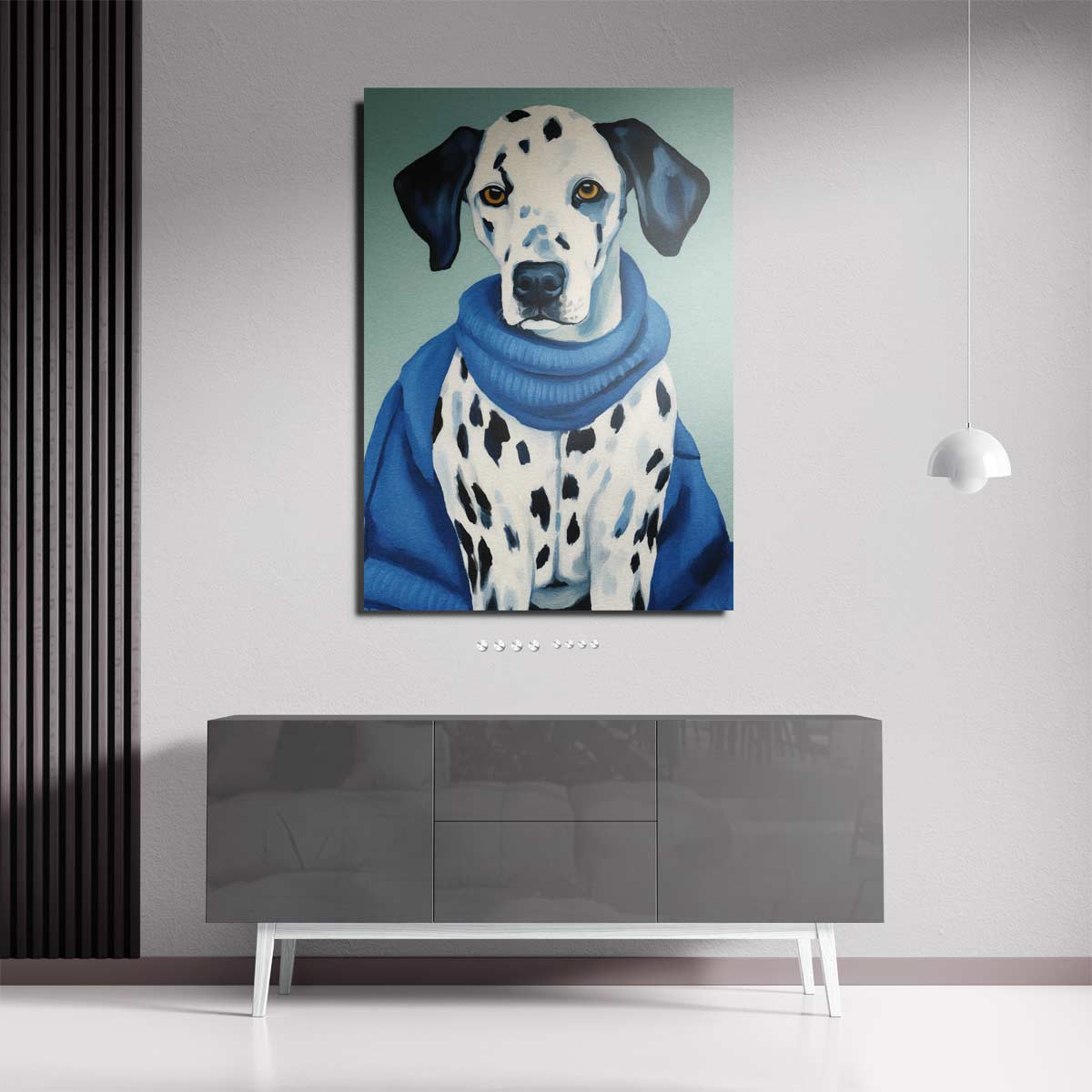 Modieuze Dalmatiër in Blauw Kunstwerk-canvas-dibond-plexiglas-wanddecoratie-WallArtistic