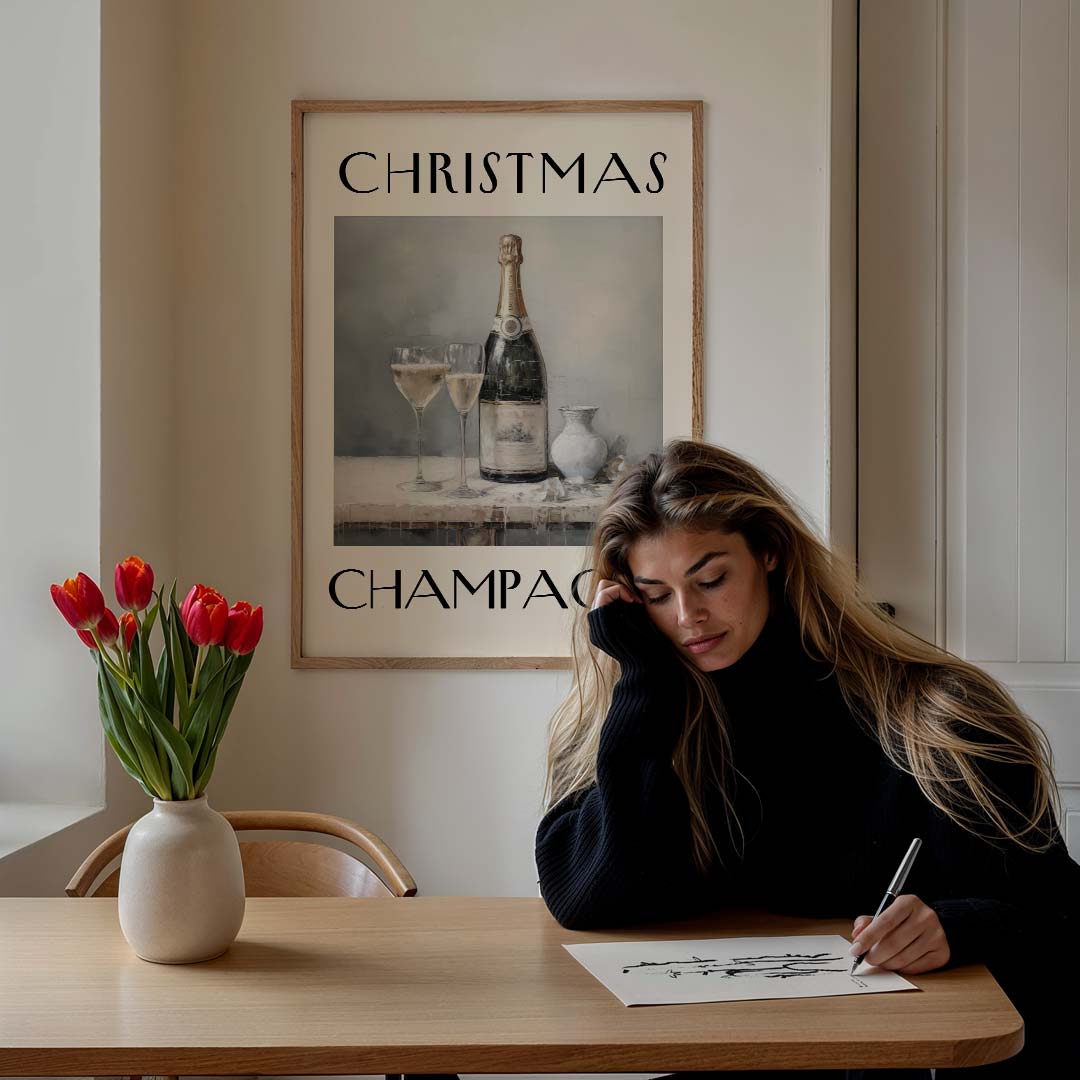 Elegante Kerstchampagne Poster-WallArtistic