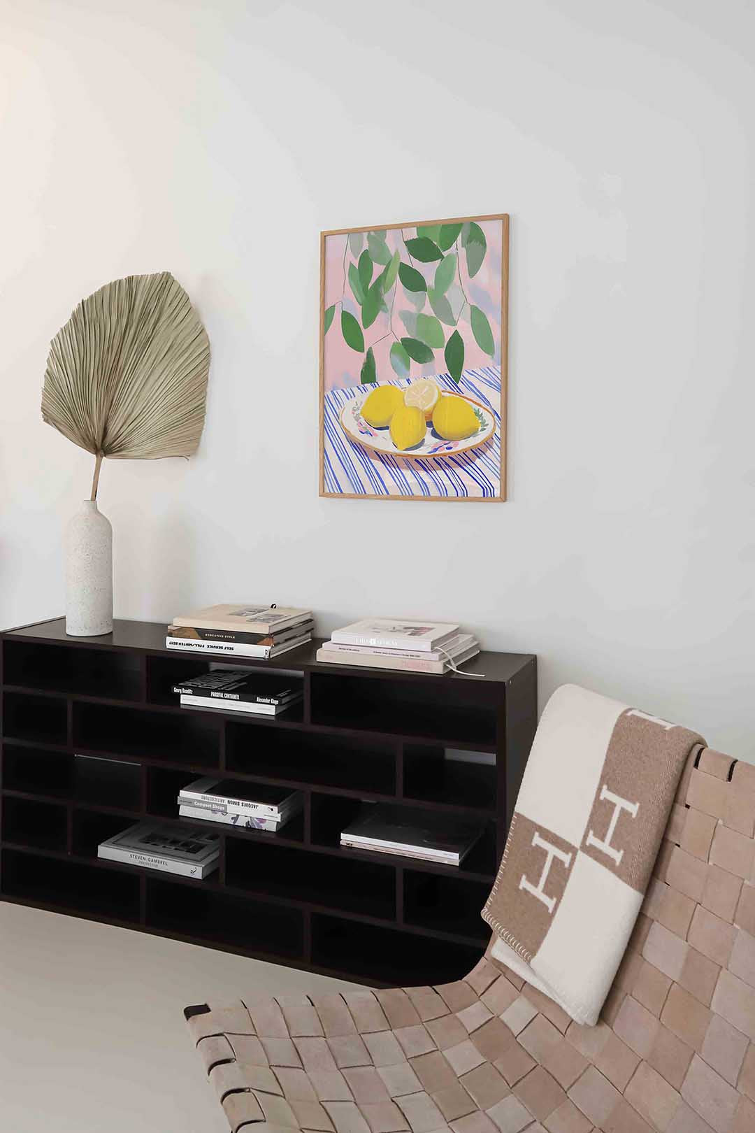 Citroenen op gestreept tafelkleed Poster