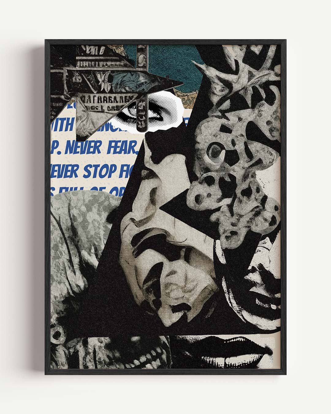 Collage Oog Maskers en Tekstfragmenten Poster-WallArtistic