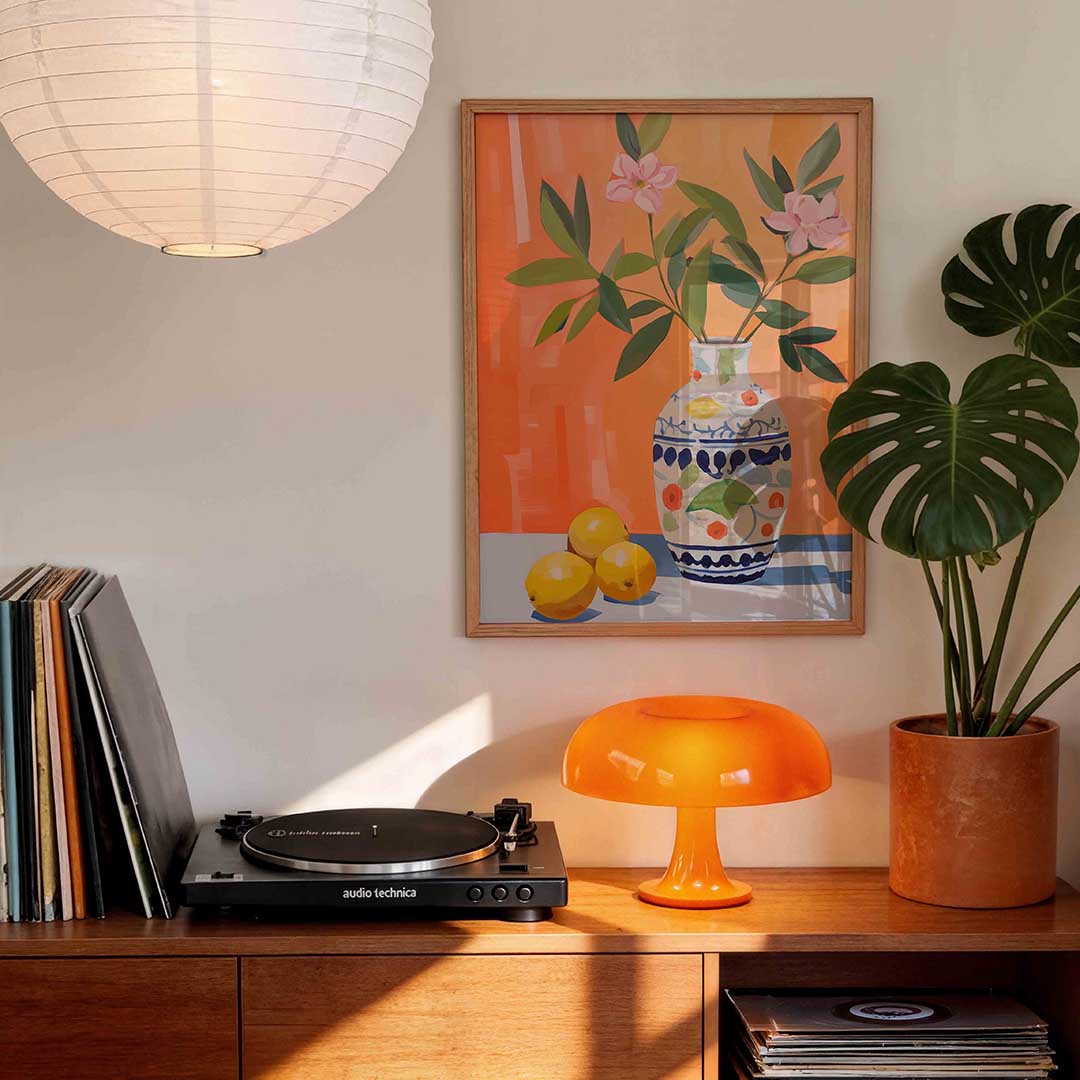 Bloemen in vaas met citroenen Poster