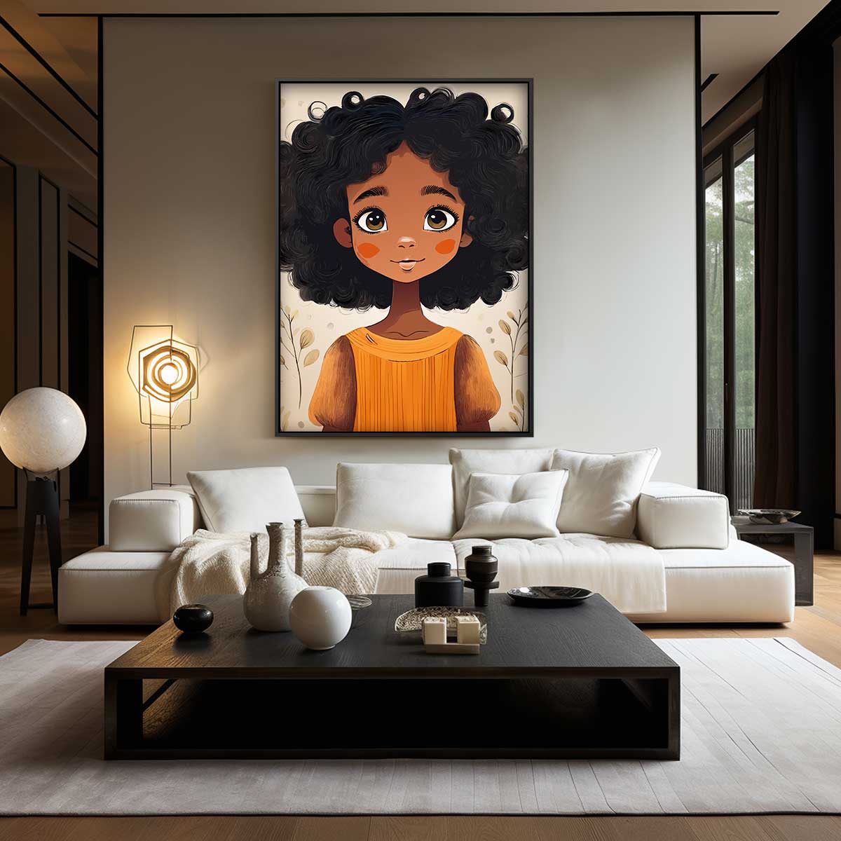 Schattig Meisje met Krullend Haar Kunstwerk-canvas-dibond-plexiglas-wanddecoratie-WallArtistic
