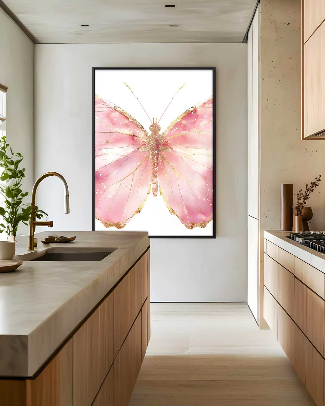 Sprankelende Vlinder in Roze Kunstwerk-canvas-dibond-plexiglas-wanddecoratie-WallArtistic