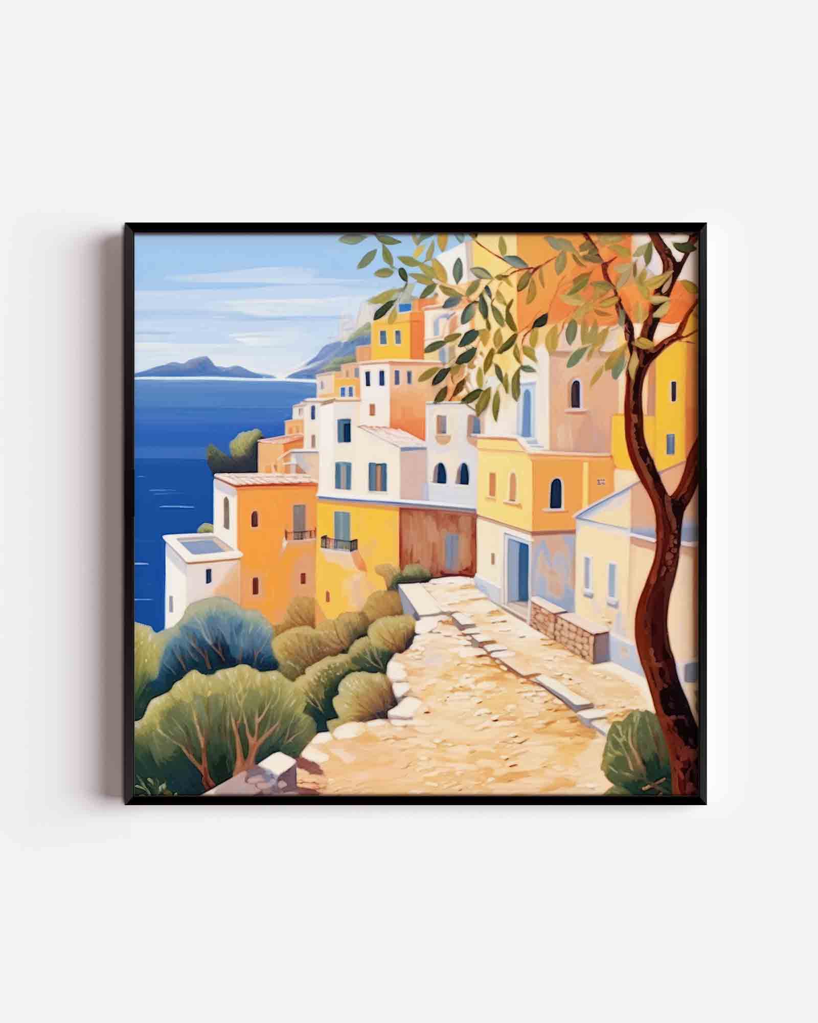 Mediterrane huizen aan zee Poster