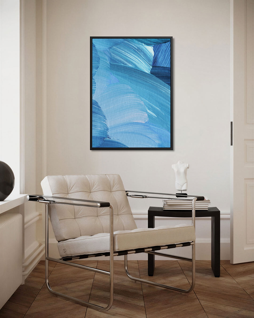Dynamische blauwe strokes Kunstwerk