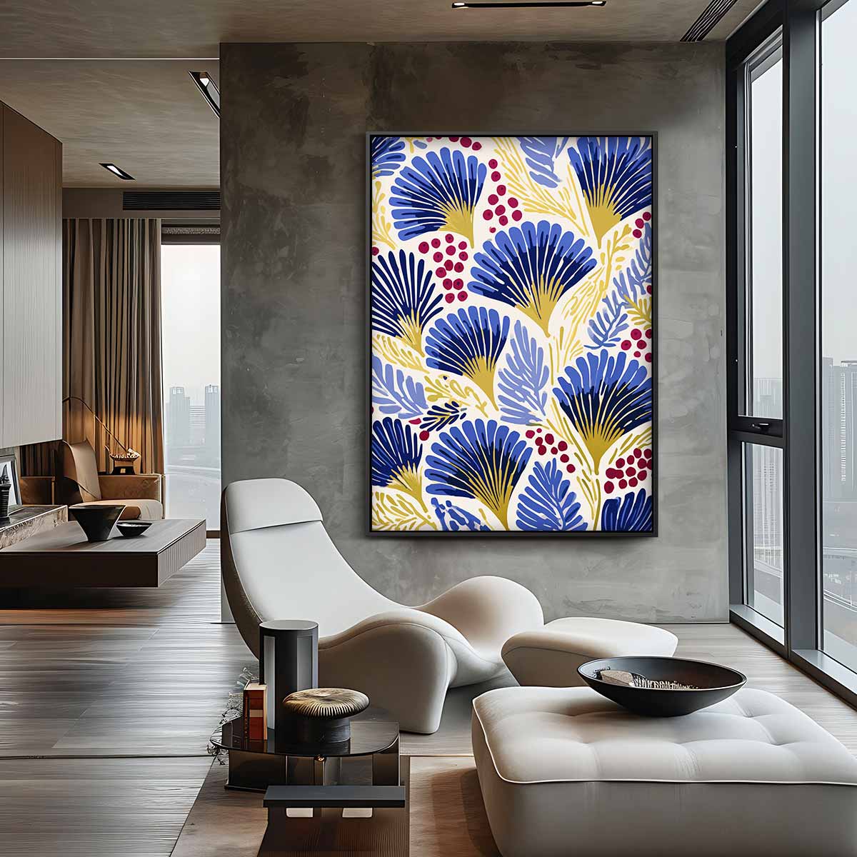 Blauwe Botanische Vibes Kunstwerk-canvas-dibond-plexiglas-wanddecoratie-WallArtistic