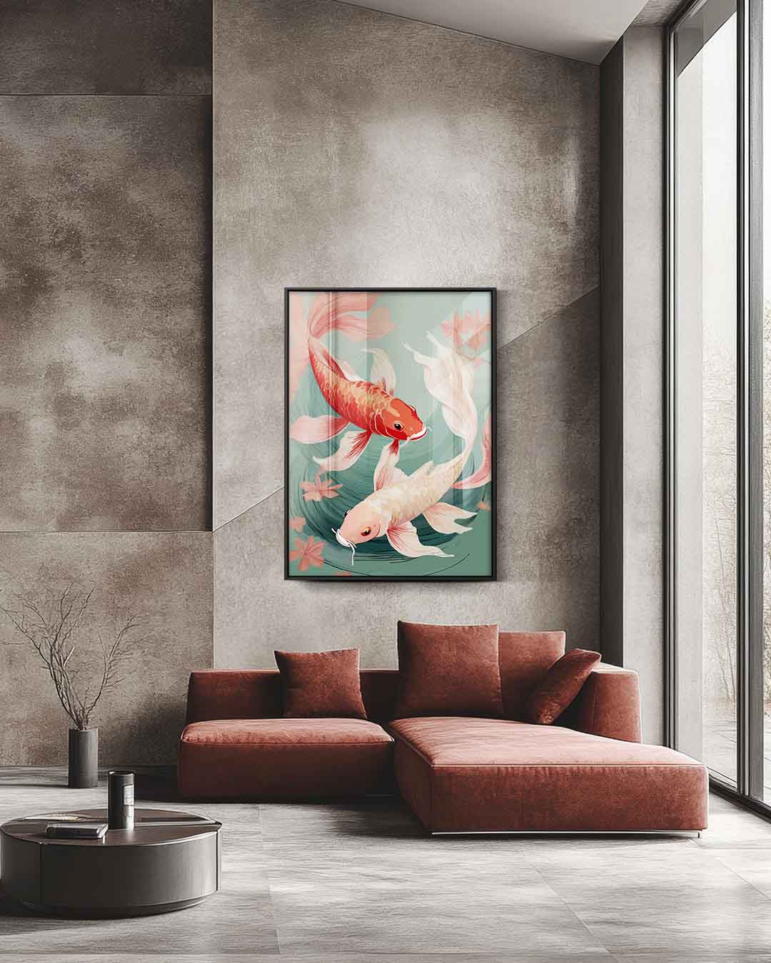 Koi Vissen in Stroom Kunstwerk-canvas-dibond-plexiglas-wanddecoratie-WallArtistic