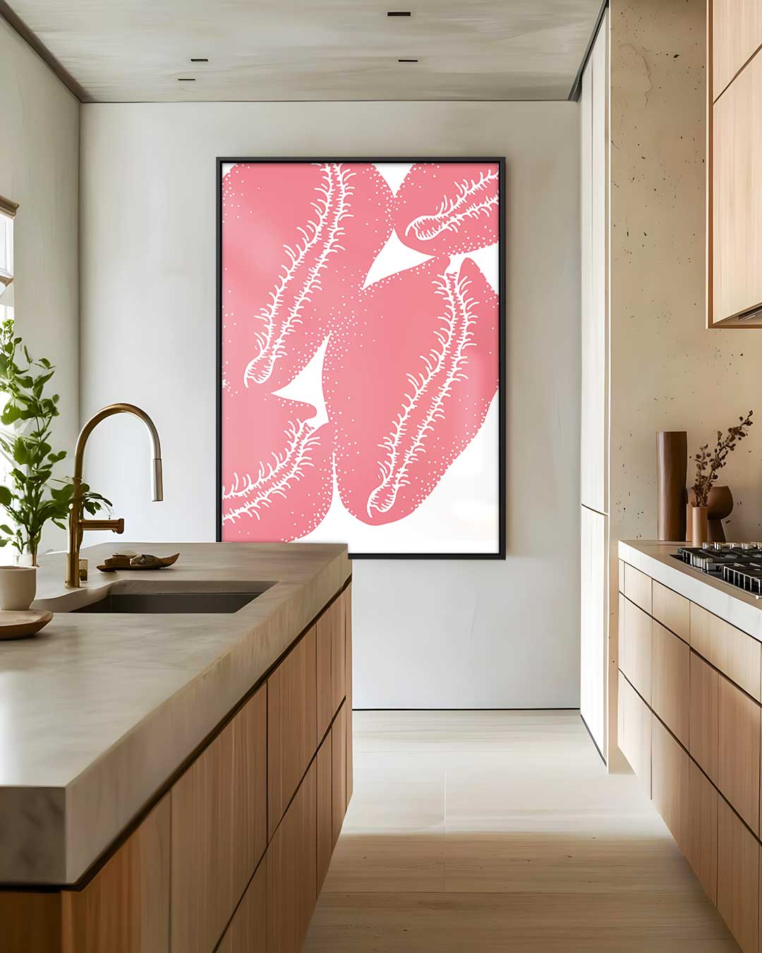 Speelse Roze Bladvormen Kunstwerk-canvas-dibond-plexiglas-wanddecoratie-WallArtistic