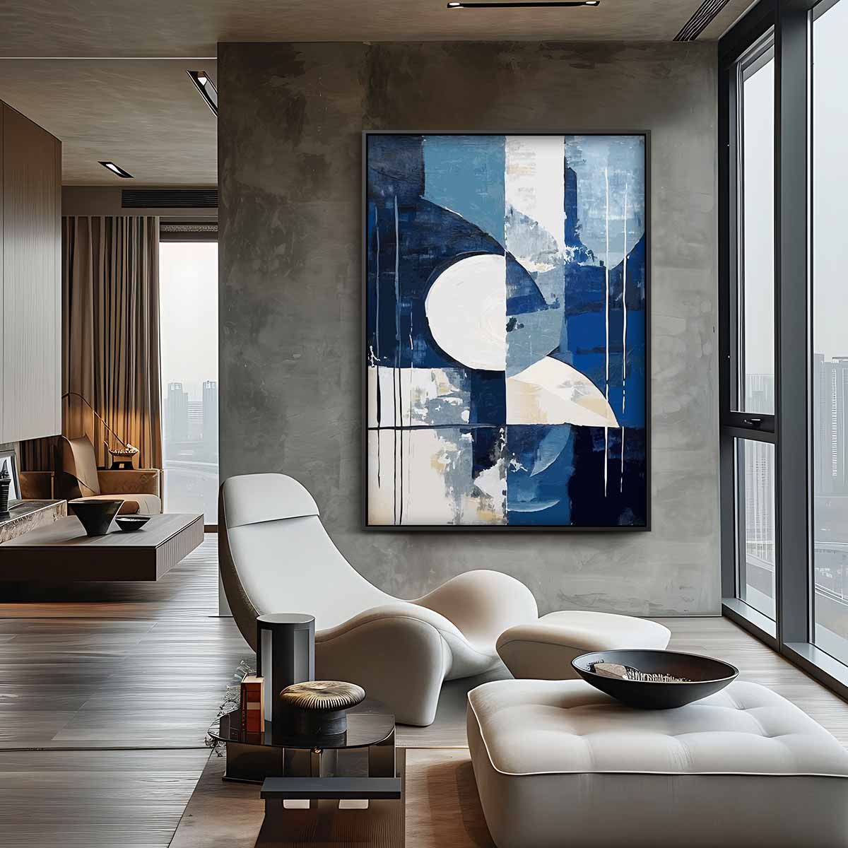 Abstracte Blauwe Geometrie Kunstwerk-canvas-dibond-plexiglas-wanddecoratie-WallArtistic