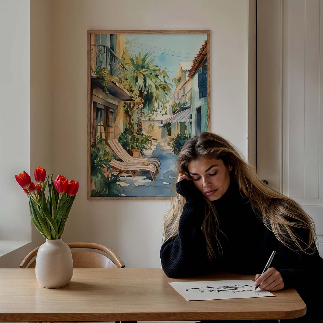 Zonnige Mediterraanse Binnenplaats Poster-WallArtistic