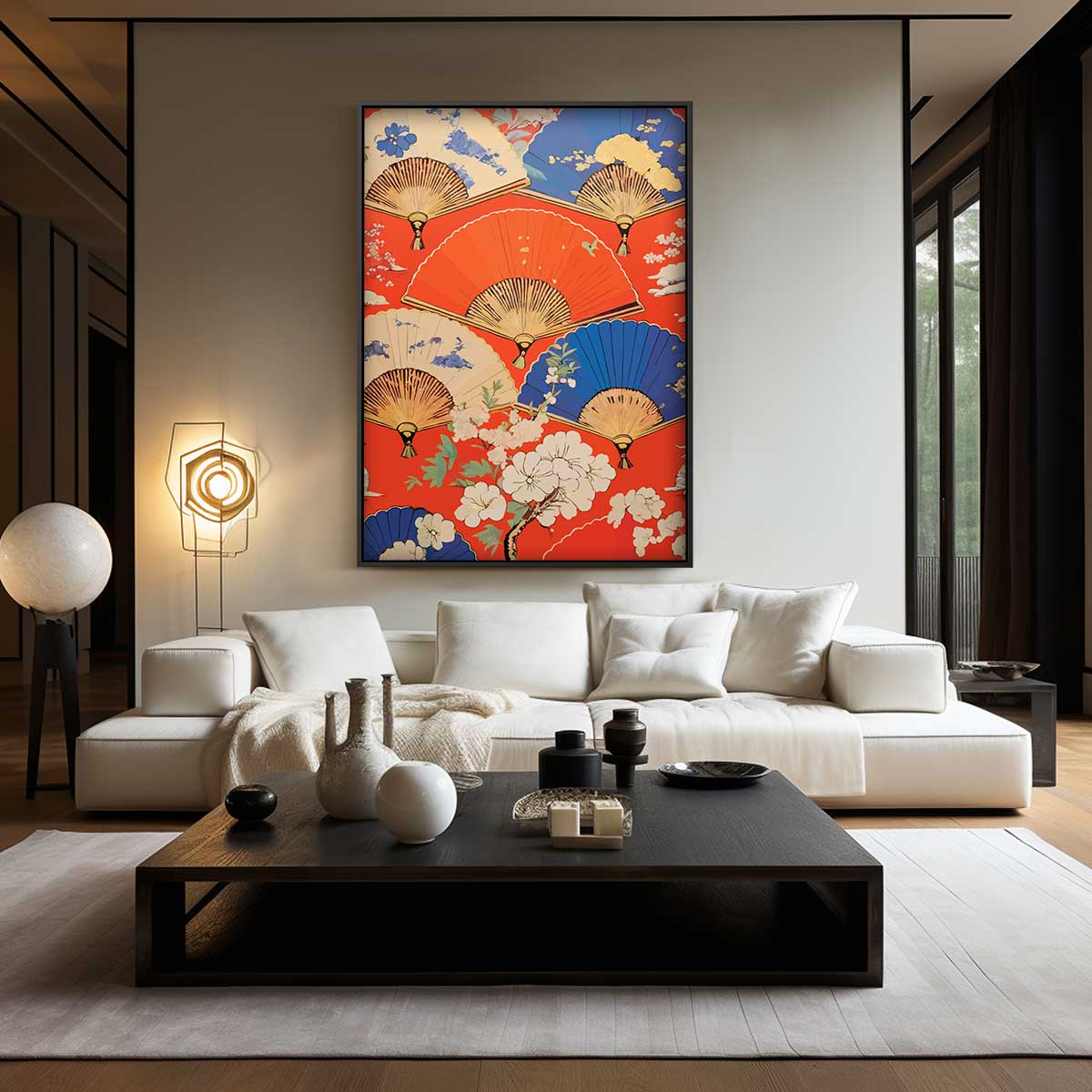 Kleurrijke Waaiers en Bloemen Kunstwerk-canvas-dibond-plexiglas-wanddecoratie-WallArtistic