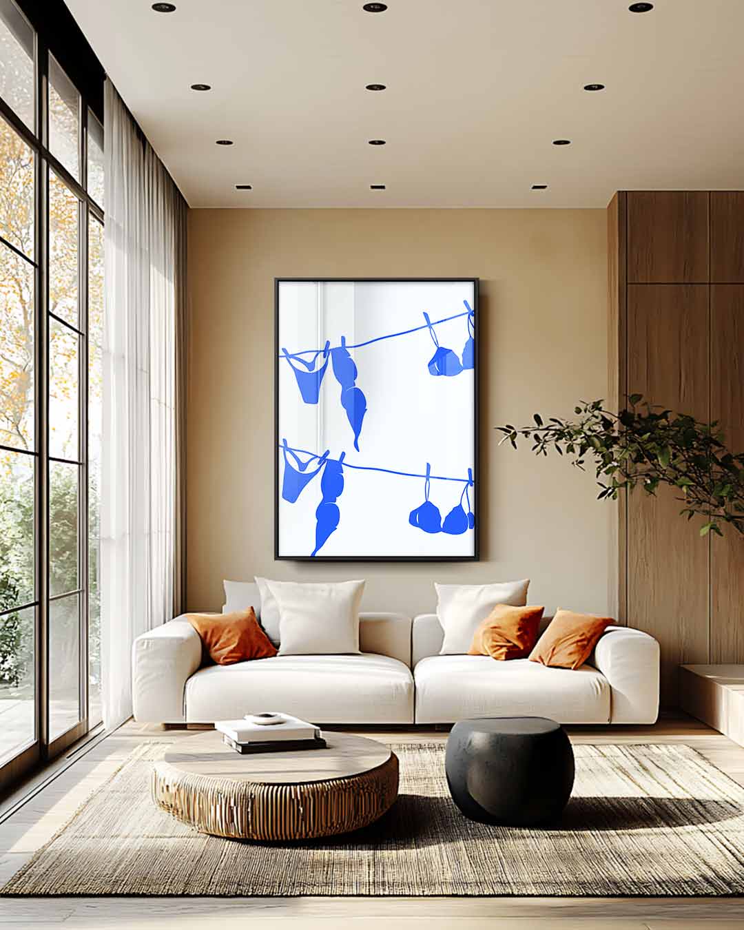 Blauwe Lingerie op de Lijn Kunstwerk-canvas-dibond-plexiglas-wanddecoratie-WallArtistic