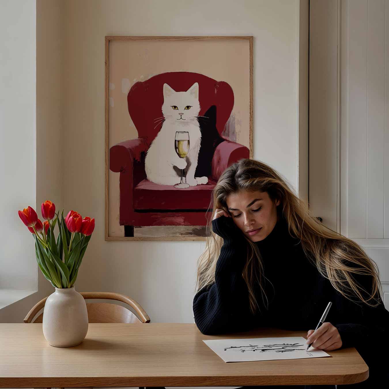 Relaxte Kat met Champagne Poster
