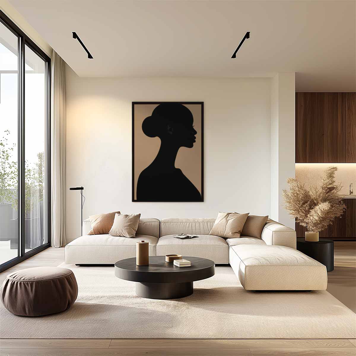 Elegante Silhouet in Beige Kunstwerk-canvas-dibond-plexiglas-wanddecoratie-WallArtistic