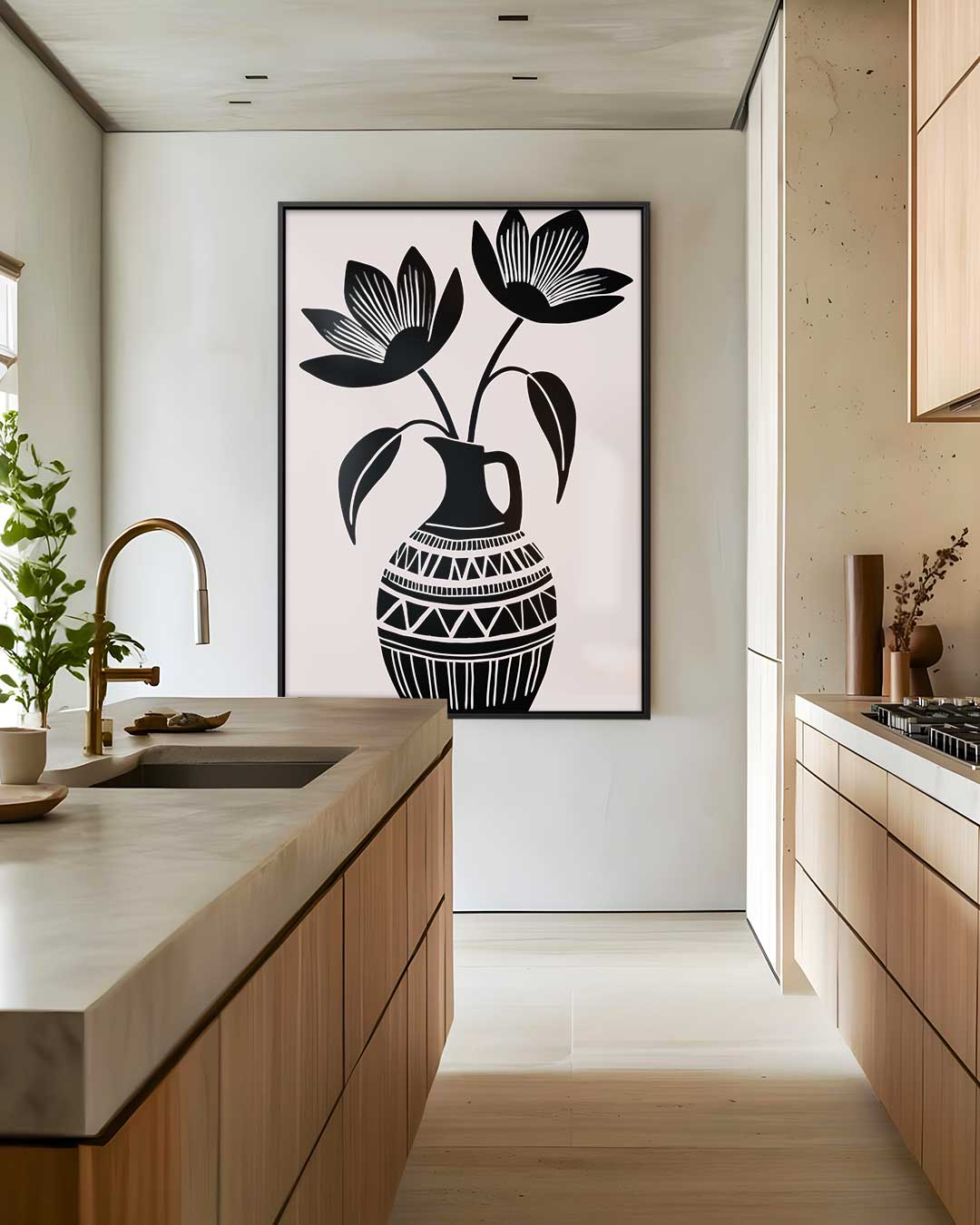 Zwart-Wit Bloemenvazen Kunst Kunstwerk-canvas-dibond-plexiglas-wanddecoratie-WallArtistic