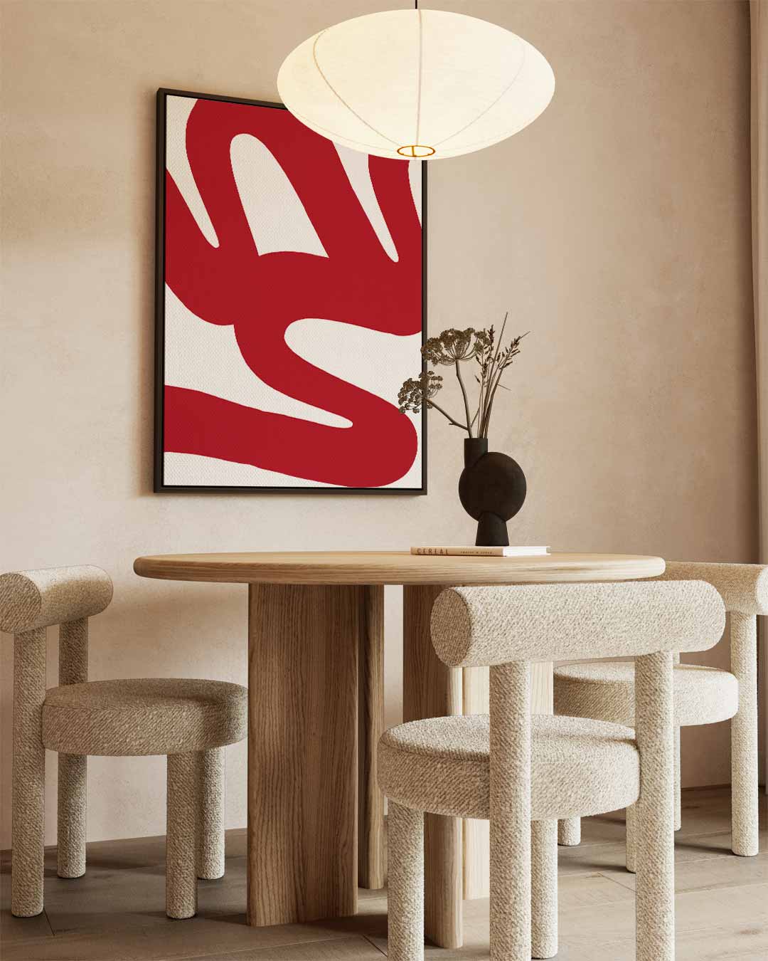 Golvende Rode Lijnen Kunstwerk-canvas-dibond-plexiglas-wanddecoratie-WallArtistic