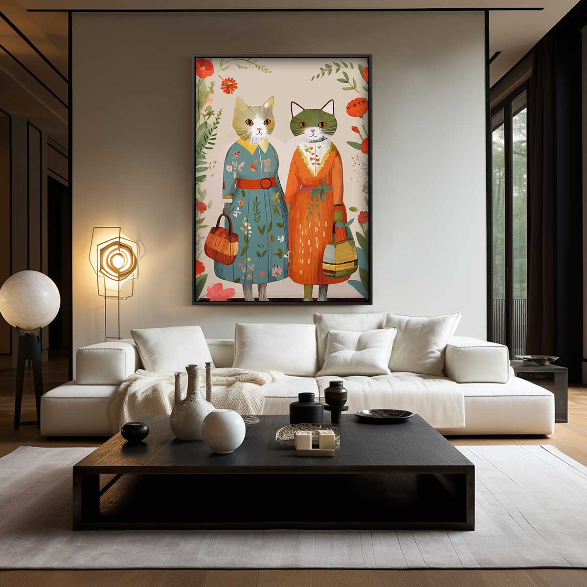 Retro Katten Vriendinnen Kunstwerk-canvas-dibond-plexiglas-wanddecoratie-WallArtistic