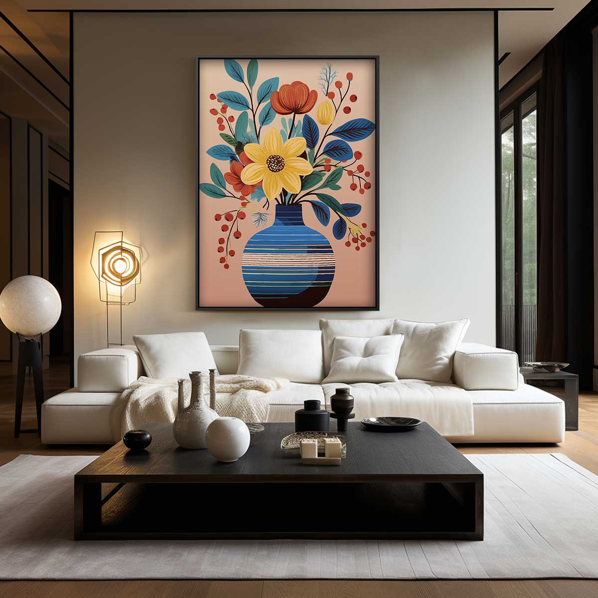 Bloemenpracht in Blauwe Vaas Kunstwerk-canvas-dibond-plexiglas-wanddecoratie-WallArtistic
