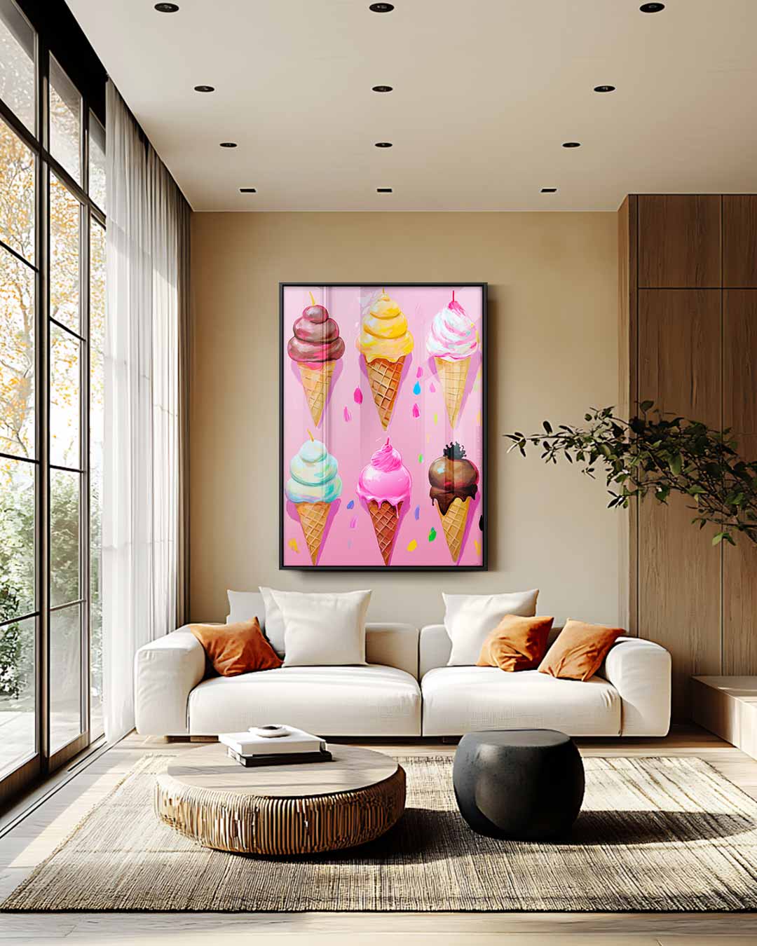 Kleurrijke IJsjes op Roze Achtergrond Kunstwerk-canvas-dibond-plexiglas-wanddecoratie-WallArtistic