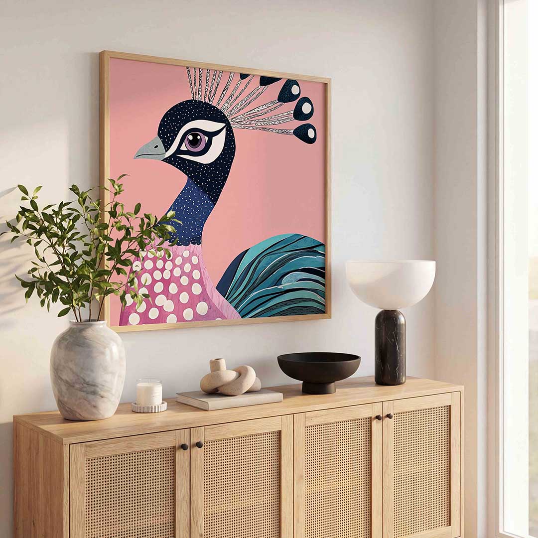 Pauw op roze Poster