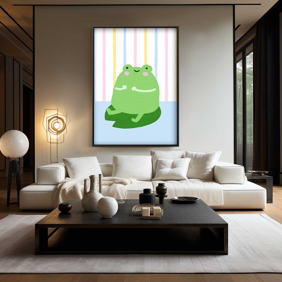 Vrolijke Kikker op Blad Kunstwerk-canvas-dibond-plexiglas-wanddecoratie-WallArtistic