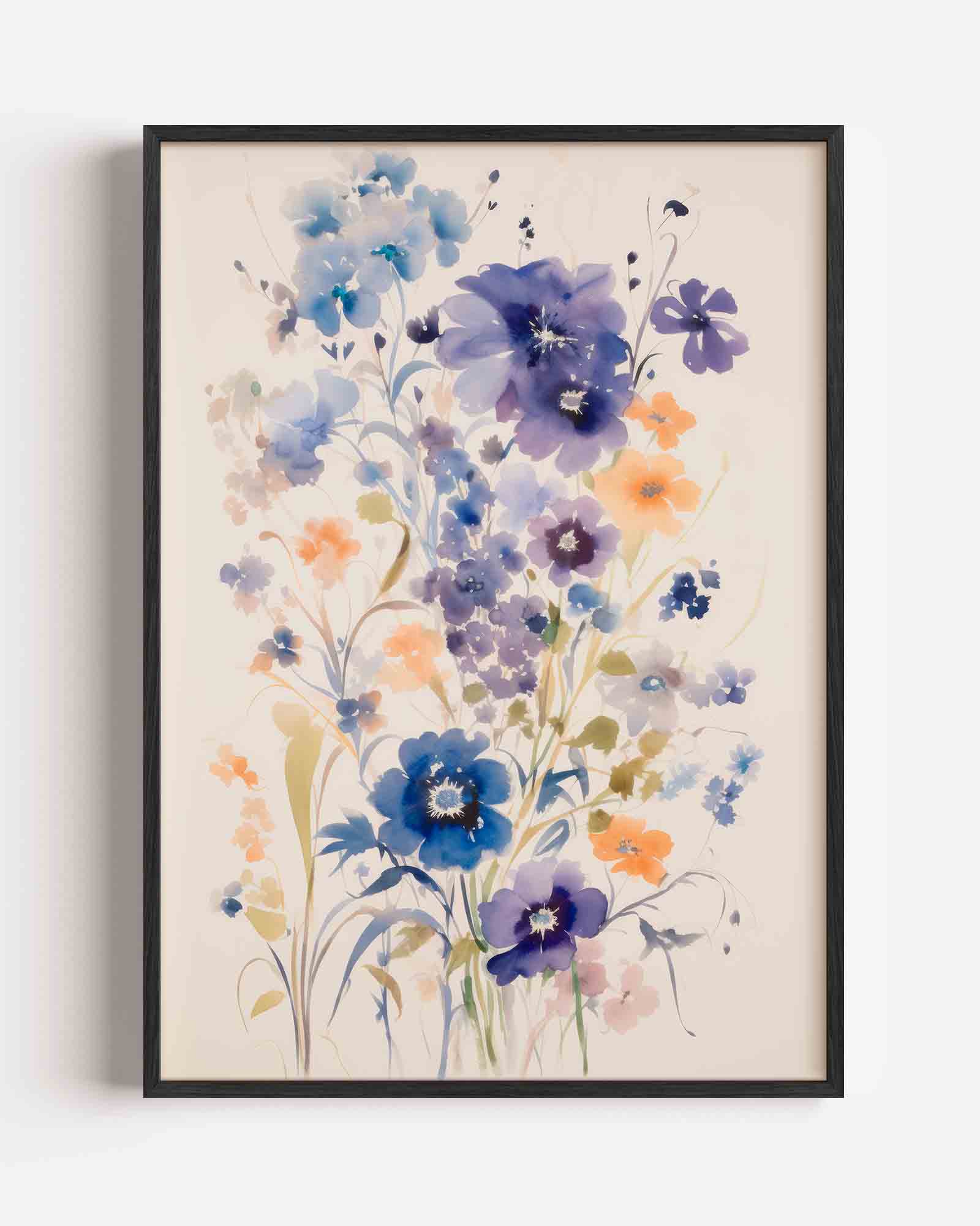 Bloemen in blauw en oranje Poster