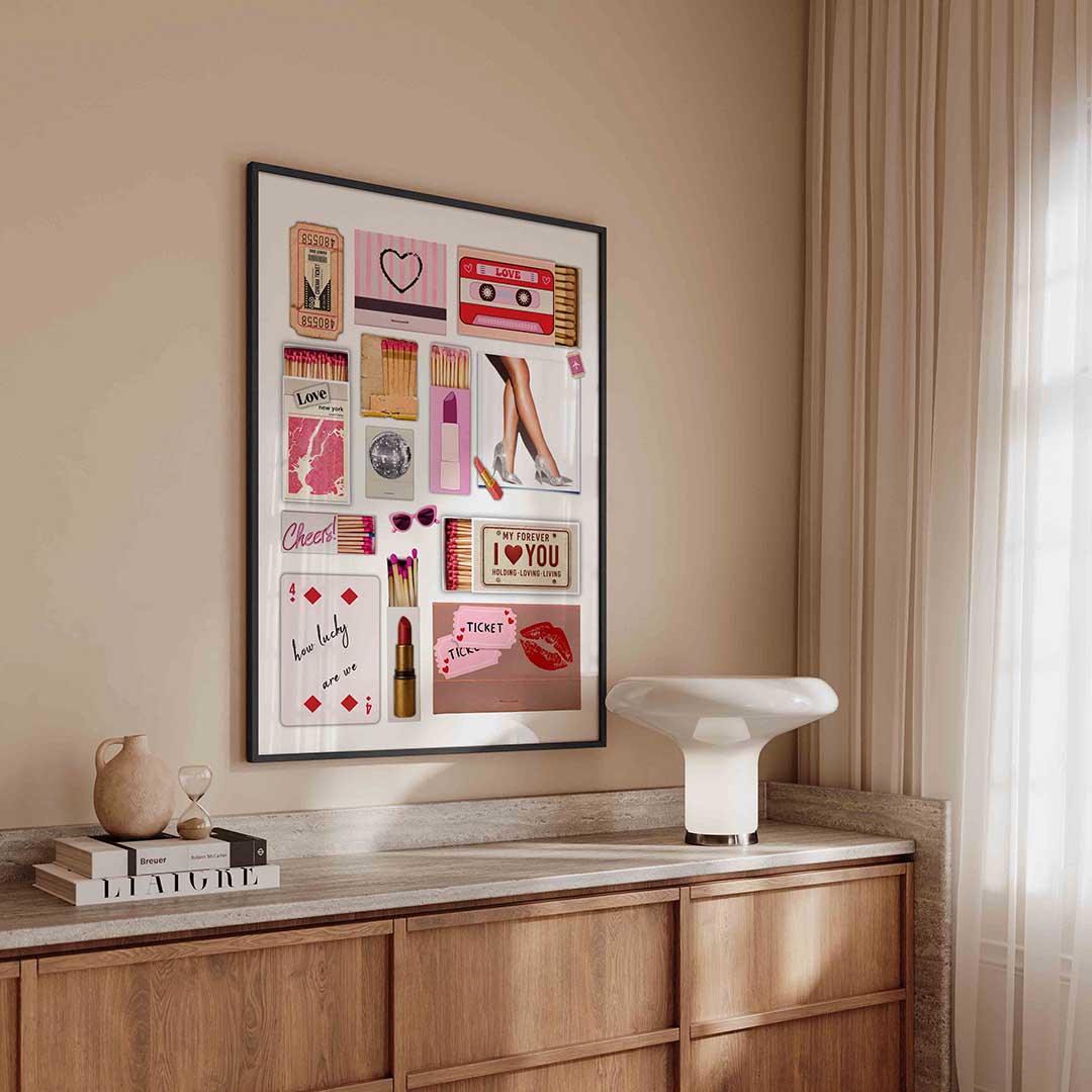 Retro collage met lucifers en lippenstift Poster
