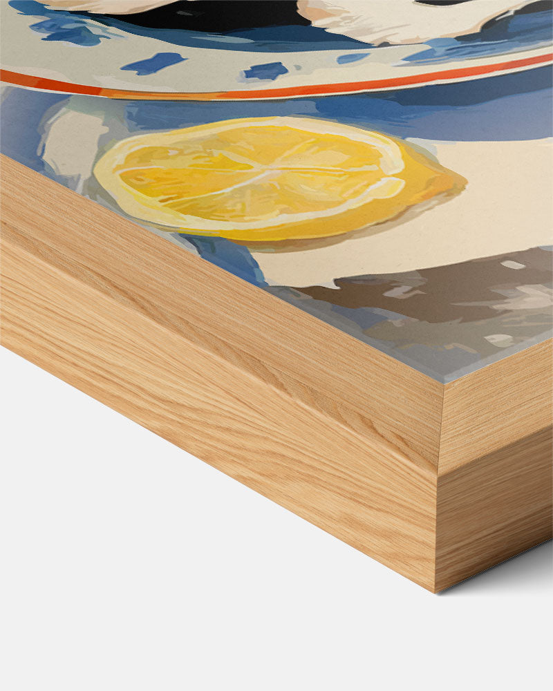 Fris Blauw Stilleven met Citroenen en Oesters Poster