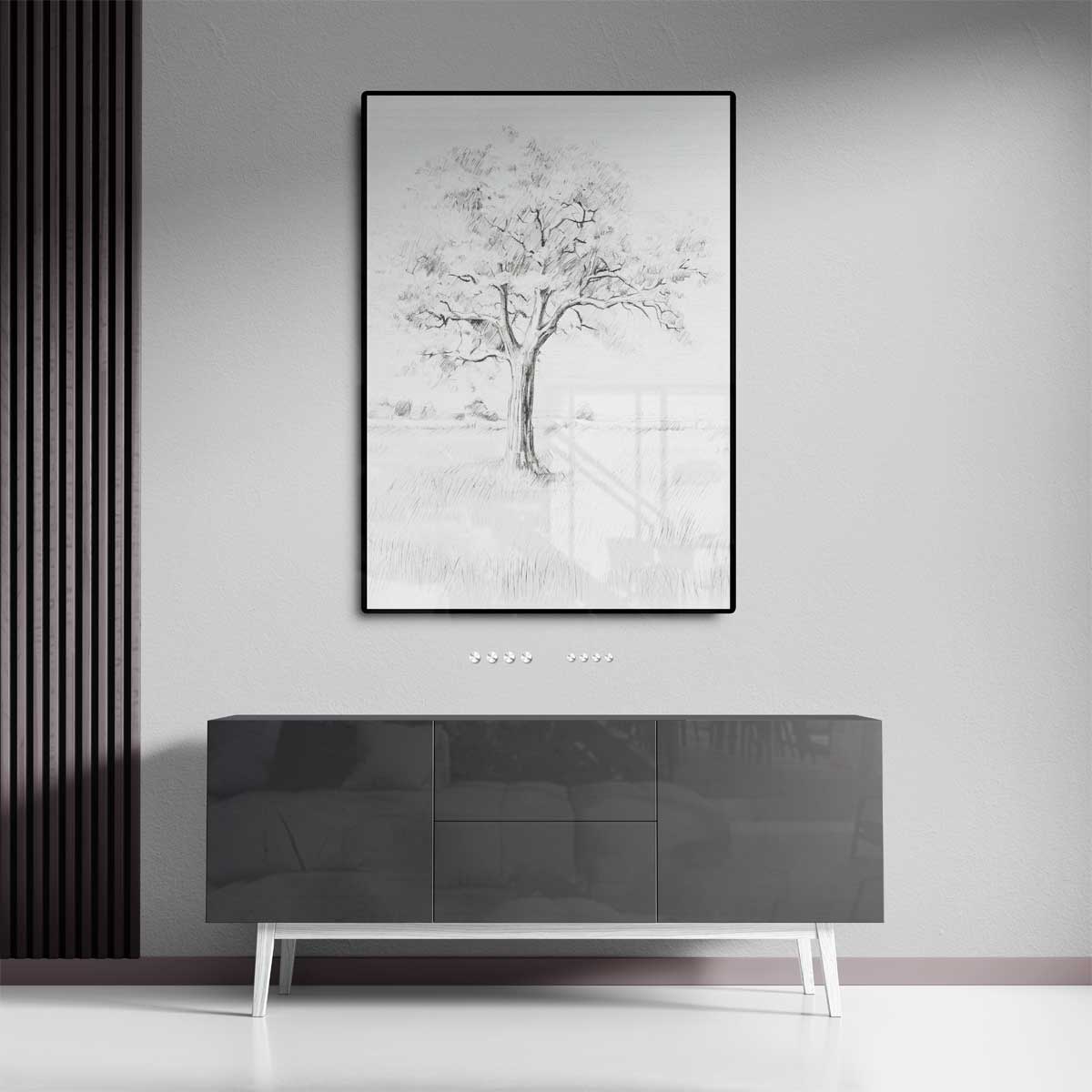 Boom in Potloodschets Kunstwerk-canvas-dibond-plexiglas-wanddecoratie-WallArtistic