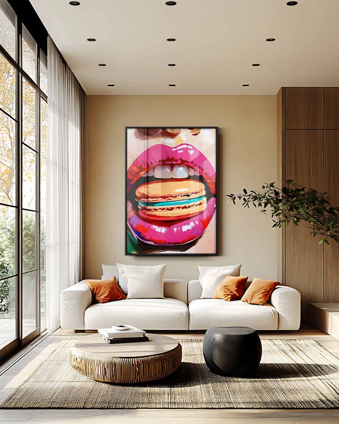 Kleurrijke Lippen en Macaron Kunstwerk-canvas-dibond-plexiglas-wanddecoratie-WallArtistic