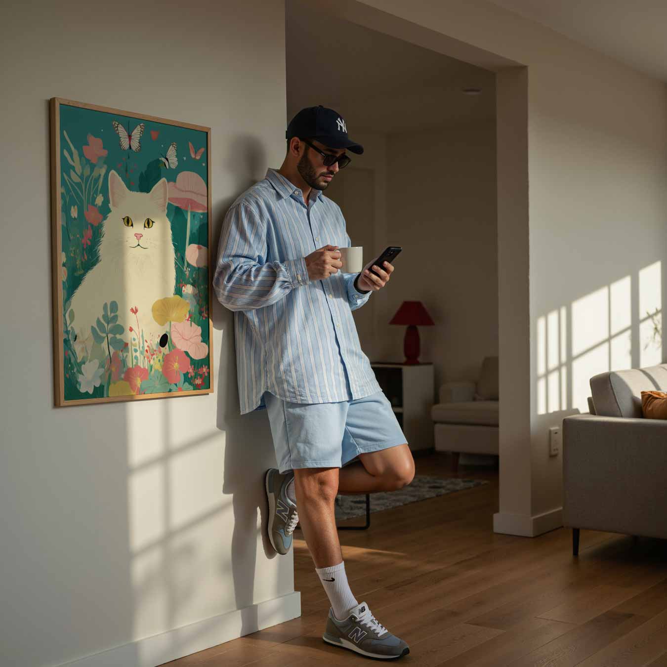 Dromerige Kat in Bloementuin Poster-WallArtistic