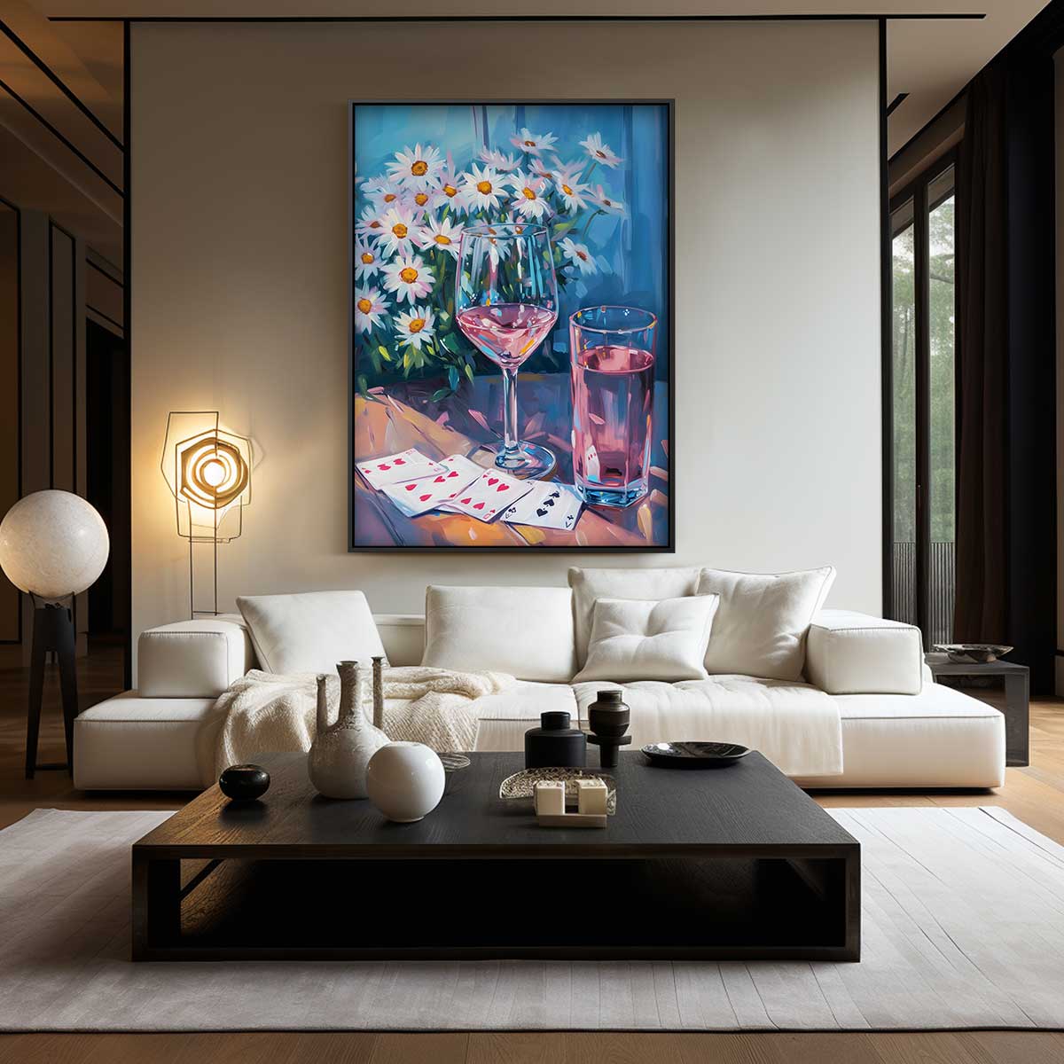 Zomerse Sferen met Glazen en Madeliefjes Kunstwerk-canvas-dibond-plexiglas-wanddecoratie-WallArtistic