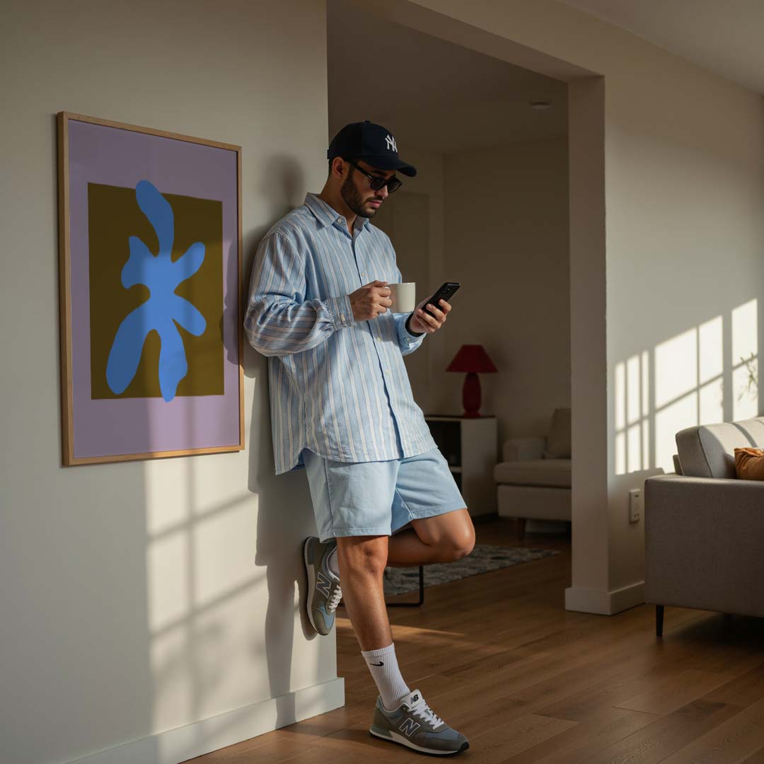 Moderne Abstracte Blauw-Bruine Kunstposter-WallArtistic