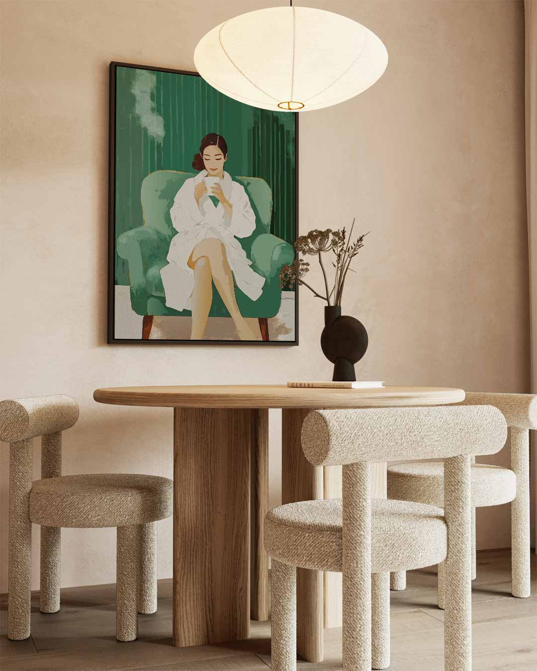 Ontspannen Moment Vrouw Met Koffiekop Kunstwerk-canvas-dibond-plexiglas-wanddecoratie-WallArtistic